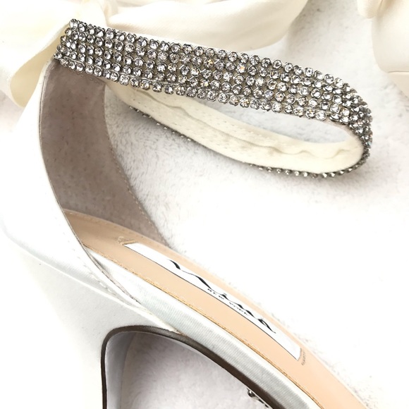 Nina ivory satin ribbon jeweled wrap around sandal - Picture 5 of 9